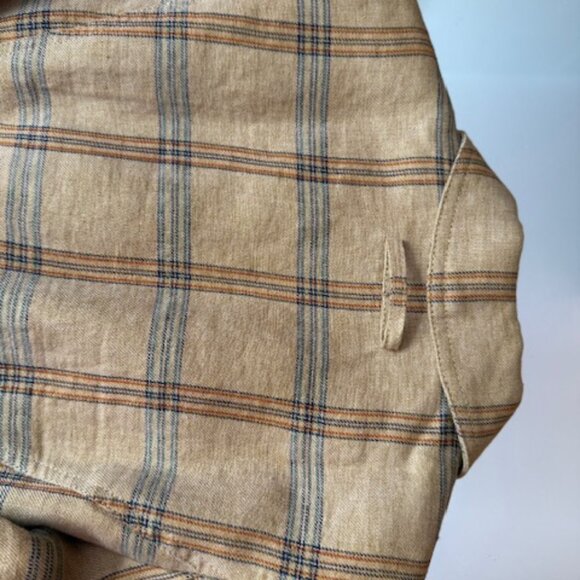 Chic Pre-Loved Smythe Tan & Navy Burlap Plaid Linen Duchess Blazer - Women's 2 - Picture 9 of 12